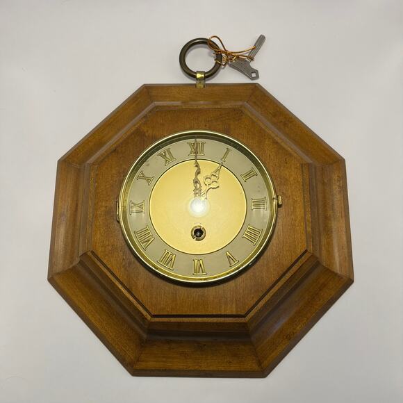 MCM 8 Day Wall Clock In Wooden Octagon Frame Made in France Untested - Picture 1 of 9